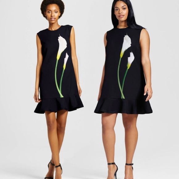 Plus Size Victoria Beckham Black Calla Lilly Dress - Picture 3 of 7